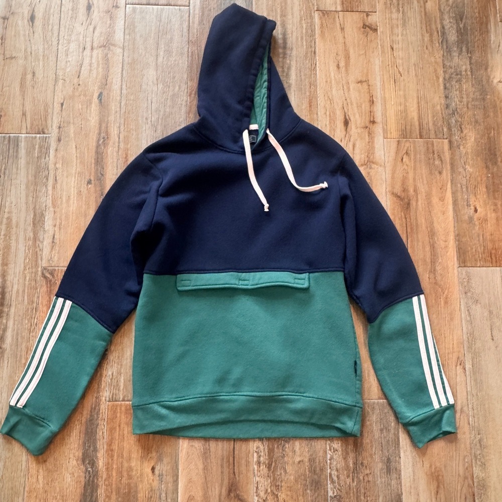 Dikotomy-Co Mens Colorblock Hoodie Navy Green Striped Sleeve Flap Pocket Size M